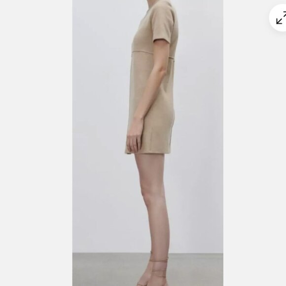 NEW ZARA Cotton Blend Knitted Mini Dress in light Camel Colour, Size M - Picture 7 of 15